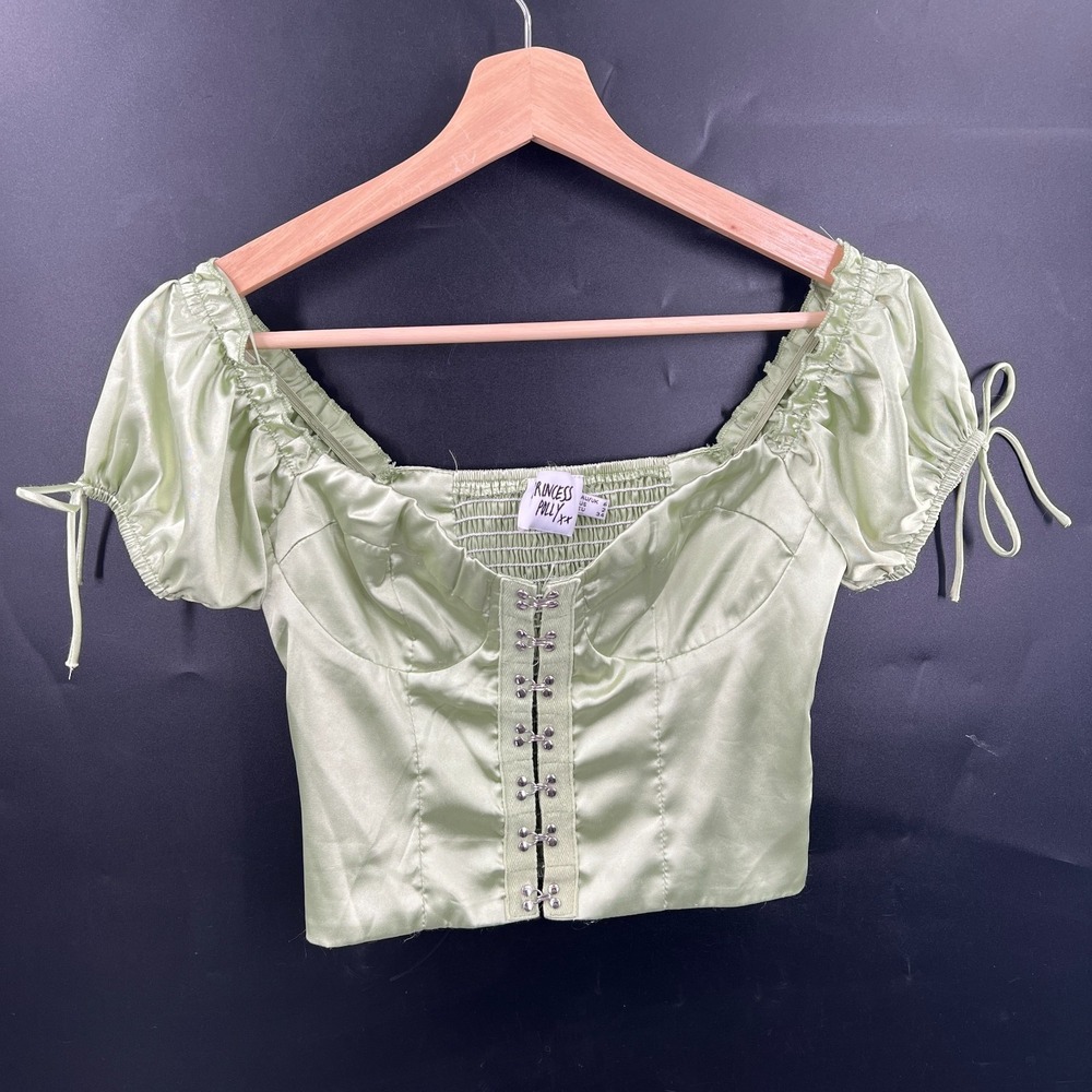Princess Polly green satin corset style top fairycore cottage core Romantic 2‎